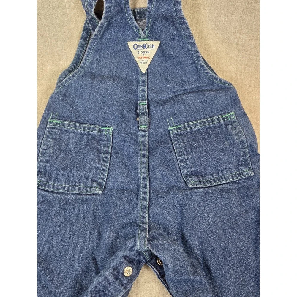 Vintage Oshkosh Baby B Gosh Denim Overalls 12M Airplane Teddy Bear Plaid‎ USA